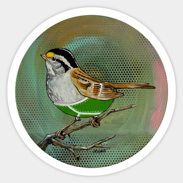 White Throated Sparrow Wearing Over-priced Vintage Y Fronts Sticker by GnarledBranch